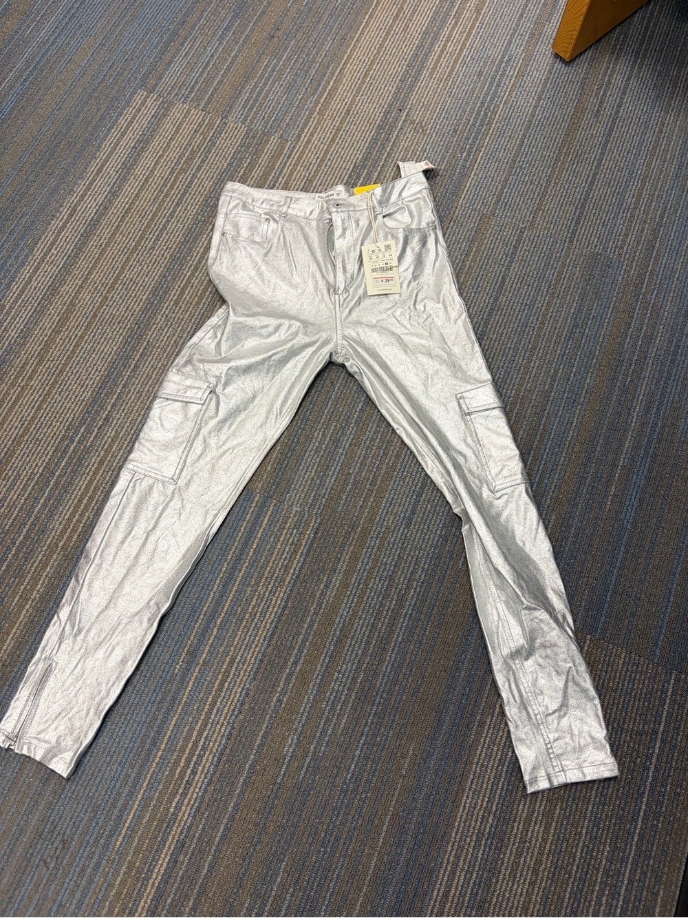 Pull&Bear Metallic Silver Pants